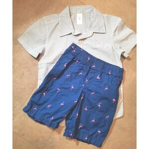 Carter's Boys Button Down Shirt And Shorts Bundle  Size 5 Flamingo Print